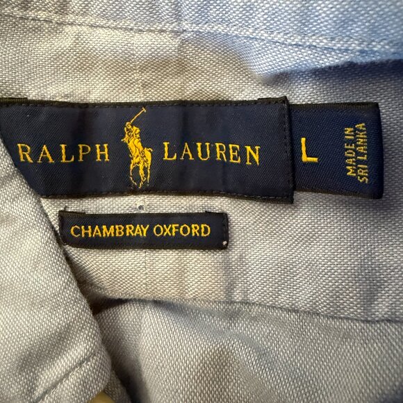 Ralph Lauren French Blue Chambray Oxford Long Sleeve Button Down Sz Large - Picture 2 of 6